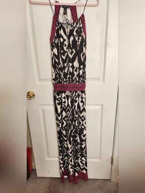 INC International Concepts Black and White Maxi with Pink Waist Accent